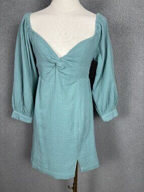 Roxy Juniors' Women's V-Neck Peasant Mini Dress Mineral Blue Size Small NWTs